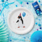 ブルーバルーン付ペンギン誕生日紙プレート ペーパープレート (パーティー)