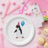 ブルーバルーン付ペンギン誕生日紙プレート ペーパープレート (パーティー)