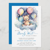 ブルーバルーン我々は真珠のように待つことができる男の子のシャワー 招待状 (正面/裏面)