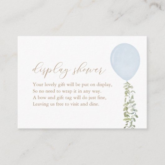 ブルーバルーン水彩ユーカリ表示シャワー エンクロージャーカード (正面)