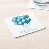 ブルーバルーン水色ボーイベビーシャワー スクエアペーパーコースター (アングル)