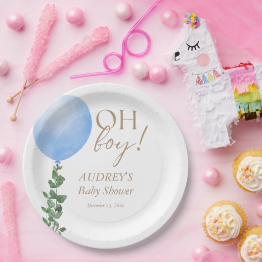 ブルーバルーン男の赤ちゃんシャワー招待状オーボーイ ペーパープレート (パーティー)