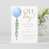 ブルーバルーン男の赤ちゃんシャワー招待状オーボーイ 招待状 (スタンド正面)