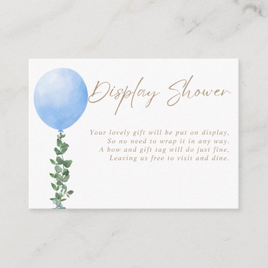 ブルーバルーン男の赤ちゃん表示シャワー エンクロージャーカード (正面)