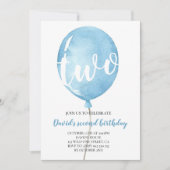 ブルーバルーン男の赤ちゃん2nd誕生日 招待状 (正面)