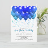 ブルーバルーン紙吹雪ホワイトニューイヤー大晦日パーティー 招待状 (スタンド正面)