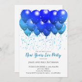 ブルーバルーン紙吹雪ホワイトニューイヤー大晦日パーティー 招待状 (正面/裏面)