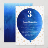 ブルーバルーン誕生日パーティーの招待 招待状 (正面/裏面)