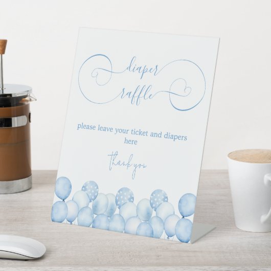 ブルーバルーン赤ちゃんシャワーおむつラッフル 台座サイン (インサイチュ)