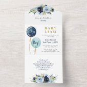ブルーバルーン赤ちゃんシャワー少年の招待 オールインワン招待状 (内側)