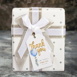 ブルーバルーン金ゴールドスクリプトベビーシャワーありがとう ギフトタグ