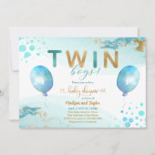 ブルーバルーン金ゴールドツインボーイ赤ちゃんシャワー招待状 招待状 (正面)