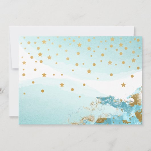 ブルーバルーン金ゴールドツインボーイ赤ちゃんシャワー招待状 招待状 (裏面)