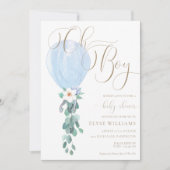 ブルーバルーン オー ボー ベビーシャワー 招待状 (正面)