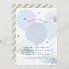 ブルーバルーン&クラウドバースデーパーティーの招待 招待状