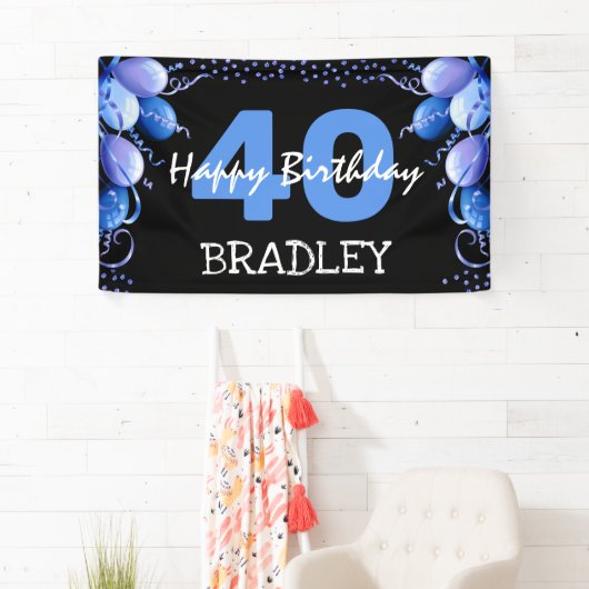 ブルーバルーン&グリッターエイジ誕生日 横断幕 (インサイチュ)