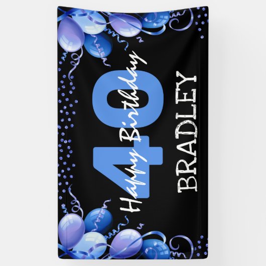 ブルーバルーン&グリッターエイジ誕生日 横断幕 (縦)