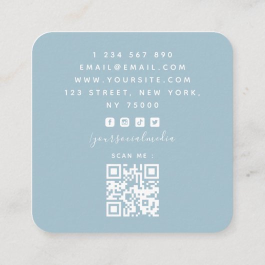 ブルーバルーン&スターズキッズイベントプランナーQRコード スクエア名刺 (裏面)