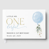 ブルーバルーン、ユーカリ、緑、ファースト誕生日 ゲストブック (正面)