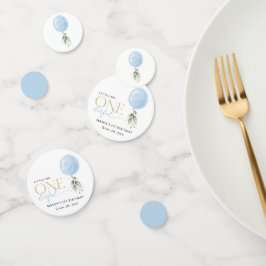 ブルーバルーン、ユーカリ、緑、ファースト誕生日 コンフェッティ