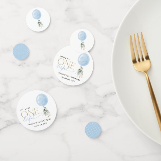 ブルーバルーン、ユーカリ、緑、ファースト誕生日 コンフェッティ (グループ)