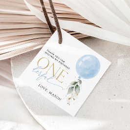 ブルーバルーン、ユーカリ、緑、ファースト誕生日 フェイバータグ