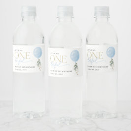 ブルーバルーン、ユーカリ、緑、ファースト誕生日 ペットボトルラベル