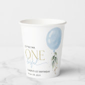 ブルーバルーン、ユーカリ、緑、ファースト誕生日 紙コップ (裏面)