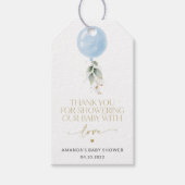 ブルーバルーン，ユーカリ，緑，赤ちゃんシャワー ギフトタグ (正面)