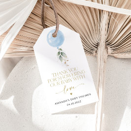 ブルーバルーン,ユーカリ,緑,赤ちゃんシャワー ギフトタグ