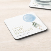 ブルーバルーン,ユーカリ,緑,赤ちゃんシャワー コースター (左側)