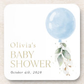 ブルーバルーン,ユーカリ,緑,赤ちゃんシャワー コースター (正面)