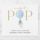 ブルーバルーン，ユーカリ，緑，赤ちゃんシャワー スパークリングワインラベル (シングルラベル)