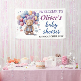 ブルーバルーンteddyベアーシャワー男の赤ちゃん 横断幕