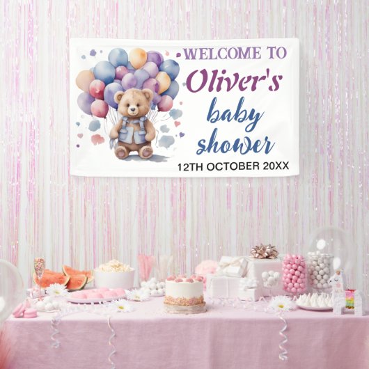 ブルーバルーンteddyベアーシャワー男の赤ちゃん 横断幕 (パーティー)