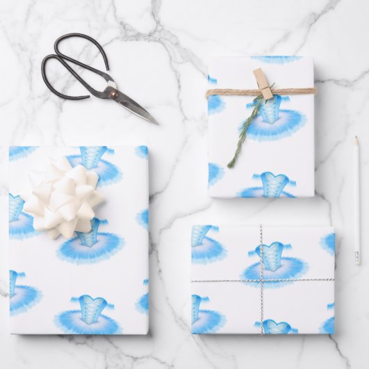 ブルーバレエ誕生日ツチュウウォータカラー ラッピングペーパーシート (正面)