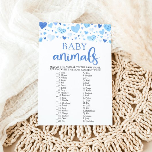 ブルーバレンタイン赤ちゃんシャワー赤ちゃん動物ゲーム 招待状