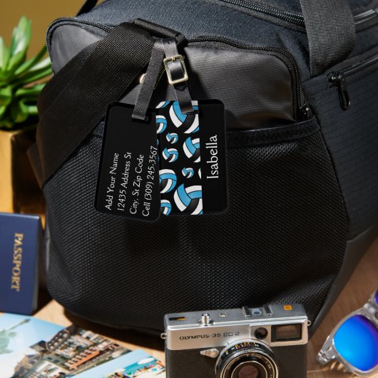 ブルーバレーボールスポーツパターン ラゲッジタグ (正面&裏面)