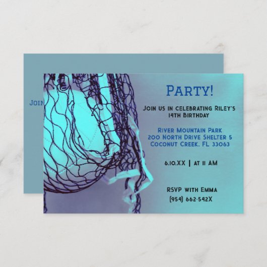 ブルーバレーボール誕生日 招待状 (正面/裏面)