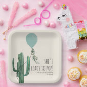 ブルーバロポップ・アートのンサボテン男の子の赤ちゃんシャワー準備完了 ペーパープレート (パーティー)