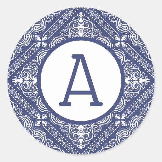 ブルーバンダナパーソナライズクラシックラウンドステッカー ラウンドシール (正面)