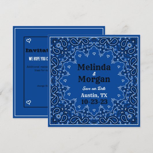 ブルーバンダナフラット日付カードを保存 セーブザデート (正面/裏面)