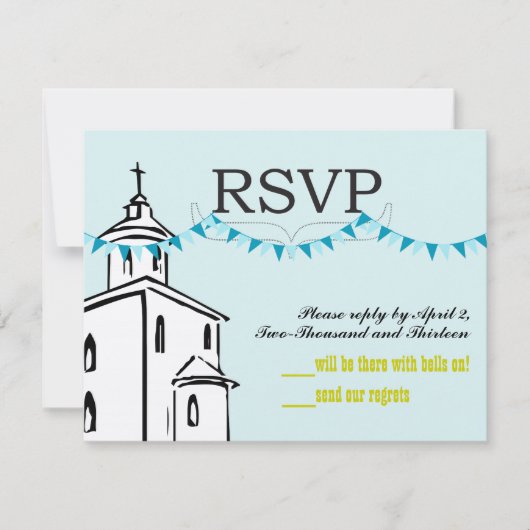 ブルーバンティンクリスチャンクロスオンスティプルチャープRSVP 出欠カード (正面)