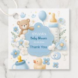 ブルーバンドルジョイ:テディベア男の赤ちゃんシャワー フェイバータグ