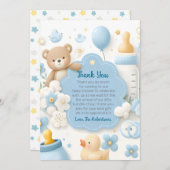 ブルーバンドルジョイ：男の赤ちゃんシャワー サンキューカード (正面/裏面)