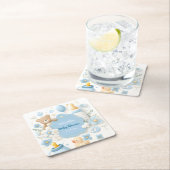 ブルーバンドルジョイ:男の赤ちゃんシャワー スクエアペーパーコースター (インサイチュ)