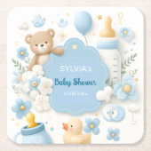 ブルーバンドルジョイ:男の赤ちゃんシャワー スクエアペーパーコースター (正面)