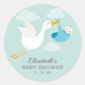 ブルーバンドルストークボーイ赤ちゃんシャワー ラウンドシール (正面)