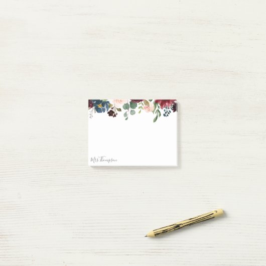 ブルーバーガンデエレガントィフローラスクール先生 ポストイット (デスク上)