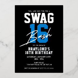 ブルーバーシティスタイルスワッグ16誕生日 箔招待状